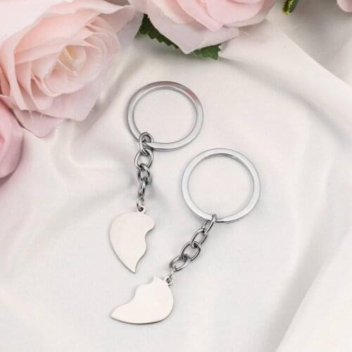 1Pair Couple Keychain Love Heart Shape Key Ring Stainless Steel Lovers Love Key Chains Customize Souvenirs Valentines Day Gift