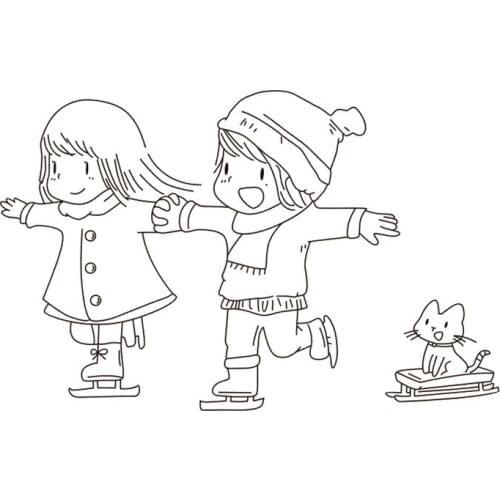 10x6 Girl and boy on skiTransparent Clear Silicone Stamp Seal for DIY scrapbooking photo album Decorative clear stamp