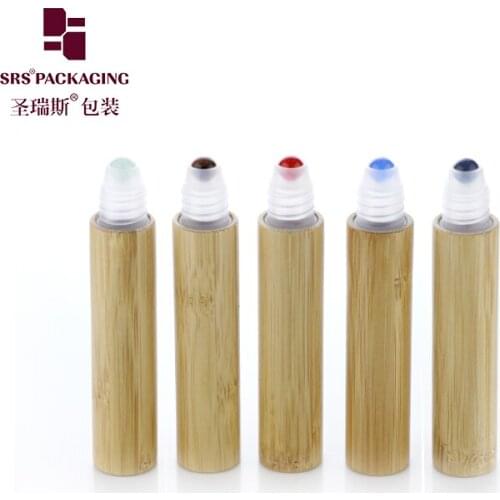 8ml roll on plastic inner bottle outer bamboo bottle crystal gemstone jade roller ball with bamboo lid