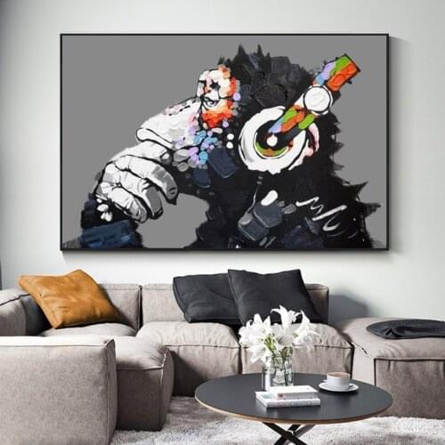 Abstract DJ Monkey Graffiti Art Canvas Painting Posters Print Cuadros Wall Art for Living Room Home Decor (No Frame)