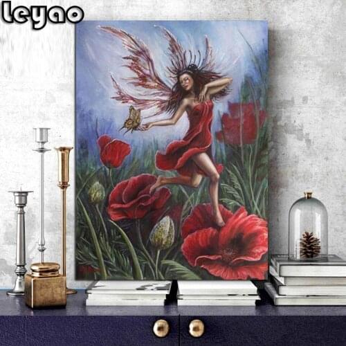 Red Poppy Fairy Diamond Painting 5D DIY Picture of Rhinestones Diamond Embroidery 3D Cross Stitch Home Wedding Decoration