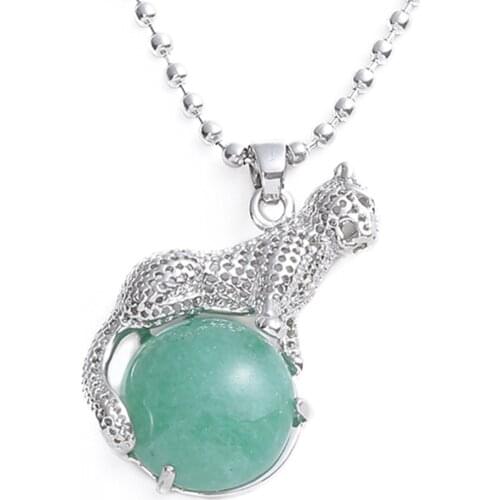 ASHMITA Women Leopard Pendant Necklace Natural Stone Girls Charm Crystal Panther Animal Choker Copper Jewelry