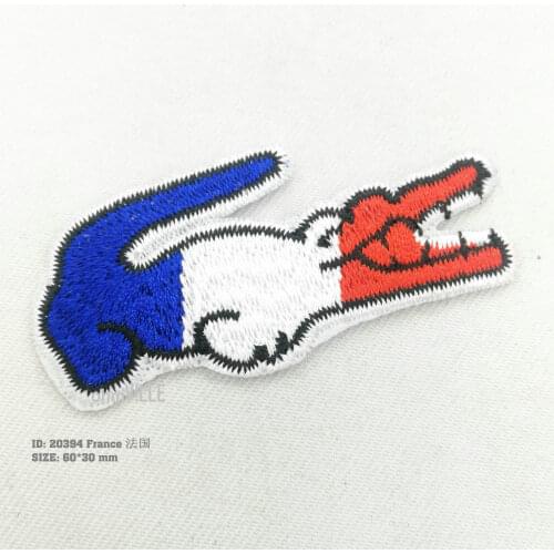Free Shipping Crocodile French Flag Embroidered France Patches Promotion Iron on Patch Eco-friendly Handmade 3D Appliqued