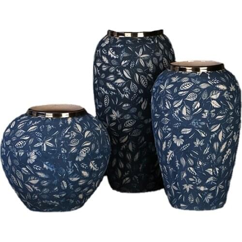 Jingdezhen Ceramic Large Vase Decoration Chinese Style Blue and White Vase Cachepot Retro Abstract Vases Living Room Decoration