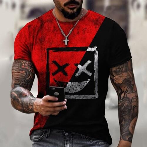 Mens Summer Short Sleeve T-shirt XOXO Smiley Printed O-Neck Male Shirt Fashion Casual Streetwear Oversize Tee Top