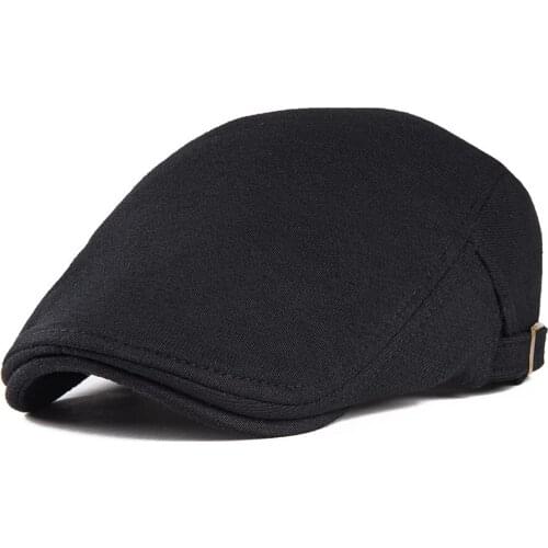 VOBOOM Black Cotton Flat Cap Men Women Soft Golf Driving Cabbie Hat Adjustable Ivy Newsboy Caps 039
