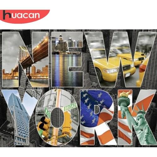 HUACAN 5D DIY Diamond Painting Landscape Diamond Embroidery New York/Paris Full Drill Resin Living Room Decoration