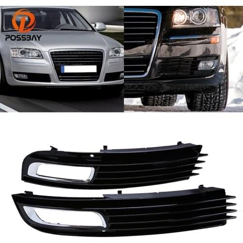 POSSBAY Lower Bumper Fog Lamp Cover Fog Light Grill for Audi A8 D3 2007 2008 2009 2010 facelift Black Car Side Grilles Vent