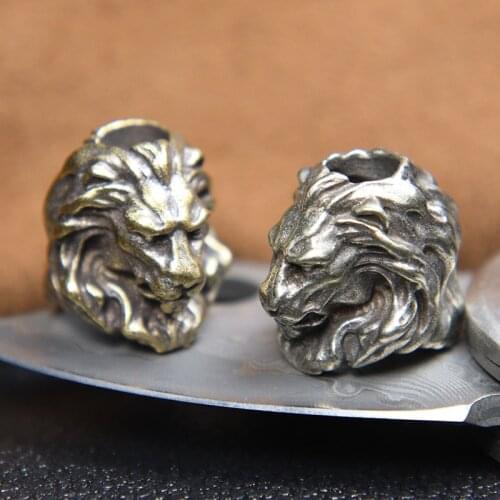 Brass Lion King Knife Pendants Bead Vintage Umbrella Rope Beads EDC Outdoor Flashlight DIY Paracord Lanyard Bracelet Accessories