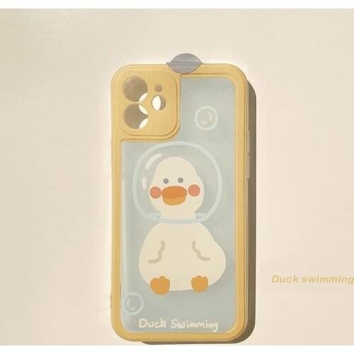 Retro kawaii diving Swim Duck Japanese Phone Case For iPhone 12 11 Pro Max Xs Max XR X 7 8 Plus 7Plus case Cute Clear Soft Cover
