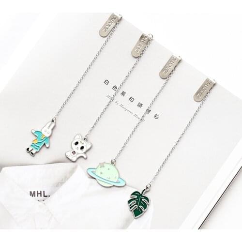 Cartoon Metal Chain Pendant Bookmark Students Stationery Marker of Page Office Supplies Read Books Pendant Bookmarks Kids Reward