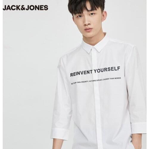 JackJones Mens 100% Cotton 3/4 Sleeves Letter Printed Turn-down Collar Shirt | 220331510
