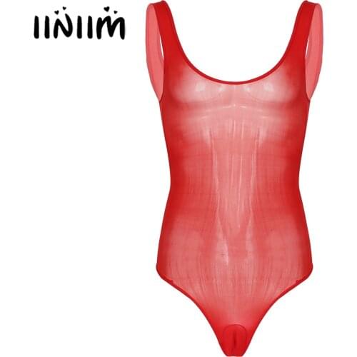Mens Glossy Fitness Exotic Teddies Sleeveless Slim Fit Bulge Pouch Smooth Breathable See-through Lingerie Bodysuit Underwear