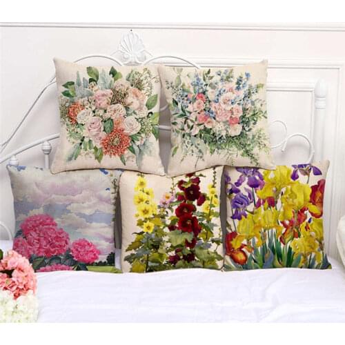 Throw Pillow Cases Watercolor Rose Flower Plant Cushion Cover 45x45cm Home Living Room Decoration Linen/Cotton Pillowcover Decor
