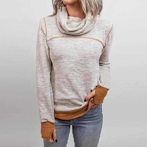 New Women Autumn Winter Patchwork Turtleneck Long Sleeve Sweatshirt Blouse Pullover Tops Suitable daily work Casual All-match