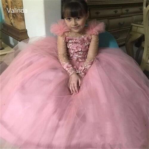 Long Sleeves Girl Pageant Dresses for Birthday Party Children Clothing Kids Couture