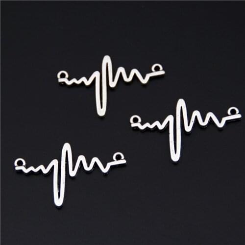 20pcs Silver Color Wave Heart Rate Charm Heartbeat Connector Necklace Women Jewelry Accessories A2494