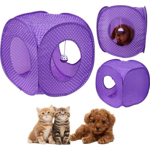 Portable Cute Dot Print Purple Cat Tent Waterproof Foldable Pet House Bed Nest Fabric Small Dogs Outdoor Camping Tents With Toy
