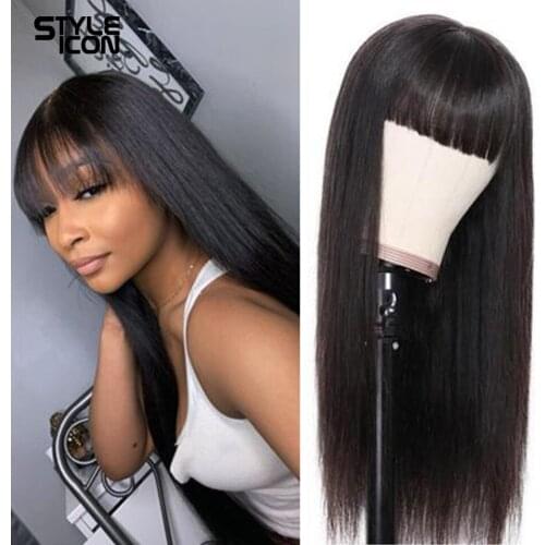 Styleicon Brazilian Human Hair Wigs With Bangs Straight Full Machine Made Wigs 30 Inches Remy Human Hair Wig