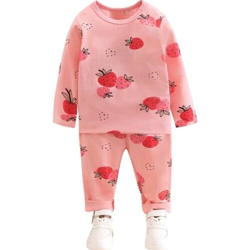 TUONXYE Boys Girls Pajamas Set Children Dinosaur Strawberry Cotton Kids Long Sleeves Pijama Baby Sleepwear Clothing Nightwear
