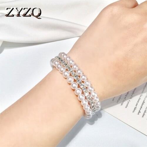 ZYZQ Luxury Wedding Engagement Bracelets With Simulated Pearl And Dazzling Brilliant Stone Setting Fashion Wrist Bracelets Band
