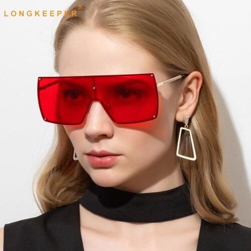 LongKeeper Vintage Big Square Sunglasses Women Men Flat Top Oversize Sun Glasses Female Fashion Brand Red Eyewear Gafas de sol