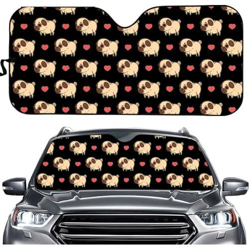 Cartoon Pug Dog Printing Car Windshield Sun Shade Durable UV Protect Foldable Front Window Sunshade Auto Accessories Universal