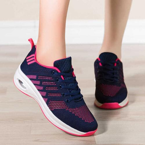 Sport Shoes Women 4 CM High Heel Breathable Mesh Sneakers Air Cushion Soft Sole Gym Shoes Lace Up Outdoor Running Shoes Jogging