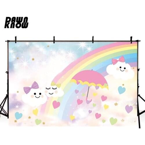 DAWNKNOW Cartoon Cloud Vinyl Photography Background For Newborn Rainbow Photo Shoot Backdrop For Wedding Photo Studio lv344