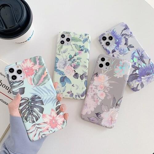 LOVECOM Watercolor Vintage Flower Phone Case For iPhone 12 Mini 11 Pro Max XR XS Max X 8 7 Plus Soft IMD Phone Back Cover Cases