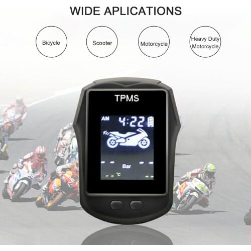 Motorcycle Exterior TPMS Wireless Tire Pressure Temperature Monitoring System USB Chargeable Large LCD Real Time Display