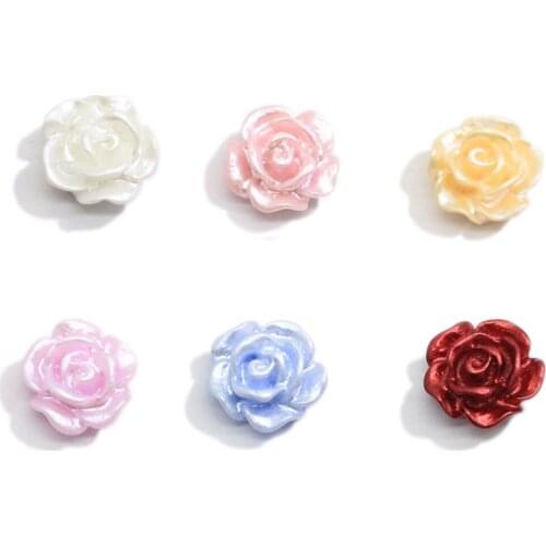 10/12MM Pearl Rose Flower Flatback Resin Cabochons Embellishments For Earring Necklace Bracelet Hair Pins Jewelry Making DIY