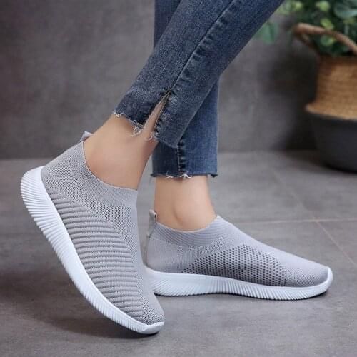 Women Shoes Fashion Casual Sock Sneakers Stretch Flat Platform Fashion Ladies Slip On Shoes Mesh Female Footwear