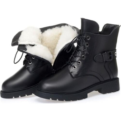 ZXRYXGS Genuine Leather Martin Boots Women British Style Winter Boots Warm Inisde Plush / Wool Snow Boots Women Boots Plus Size