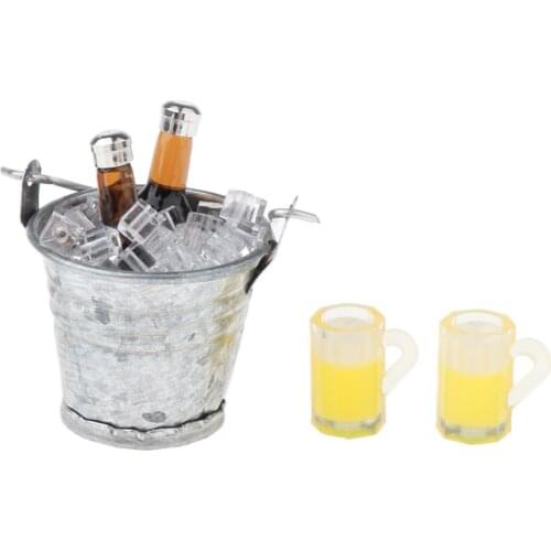 1/12 Realistic Mini Ice Bucket with Beers for Doll House Bar Pub Accessories