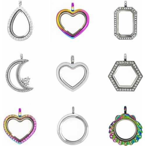 Floating Locket Necklace Pendant For Women Jewelry Making 1pc Cross Moon Glass Living Memory Locket With 10pc Charms Accessories