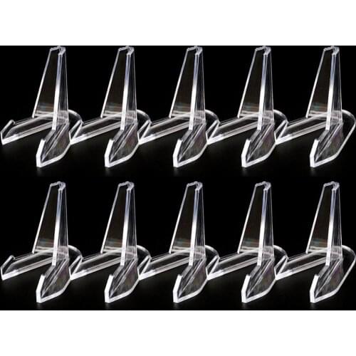 10 Pcs Mini Clear Acrylic Easel Stands Coin Display Easel for holding coins, business cards, mobile phone, frames and pictures