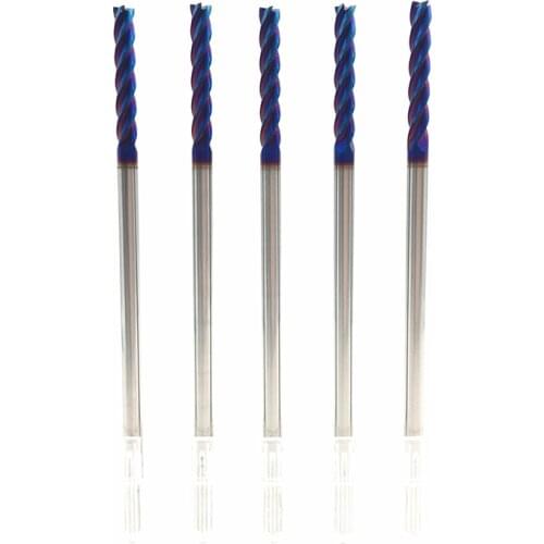 5PCS 4mm End Mill 100mm Long HRC65 4 Flute D4x20x100L Fattened End Mills Straight Slim Shank nACo-Blue Coated Milling Cutter