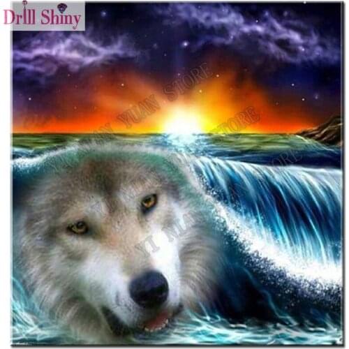 5d Diy Diamond Painting wolf in sea Cross Stitch full square Diamond Embroidery Mosaic pattern Needlework home decor 3d picture
