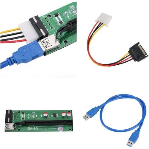 60cm PCI-Express PCI-E 1X to 16X Riser Card Adapter PCIE Extender + USB 3.0 Cable + SATA to 4Pin IDE Molex Power Cord UY