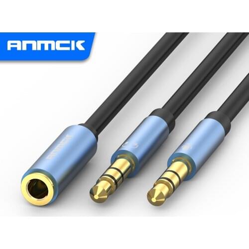 Anmck Audio Splitter Headphone Adapter 3.5mm AUX Cable for Computer 1 Female to 2 Male Mic Y Splitter Headset to PC Adapter Jack