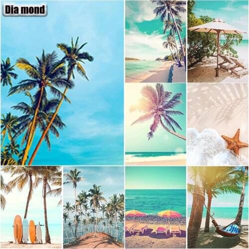 5D DIY Sandy Beach Diamond Painting Beach Scenery Diamond Embroidery Sea View Cross Stitch Full Drill Manual Gift Home Decor