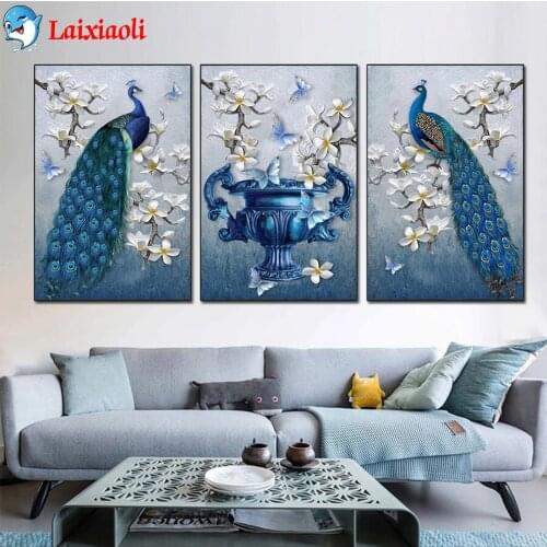 DIY Diamond Painting Modern animal art, peacock butterfly flower Full Square Diamond Embroidery sale Mosaic Handmade Gift3pcs