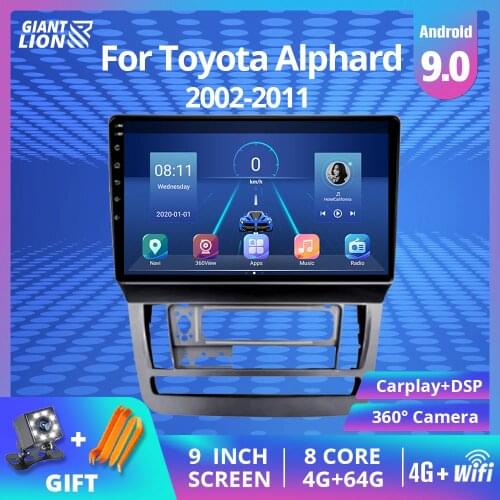 2din Android 9.0 Car Radio For Toyota Alphard 2002-2011 GPS Navigation DSP Carplay 4G WIFI With Camera 2 Din Radio Player No DVD