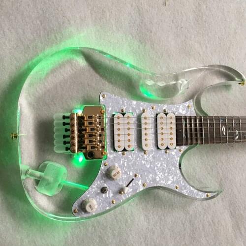 Free delivery / acrylic green LED light double shake vibrato Guitar / customizable Chinese electric guitar