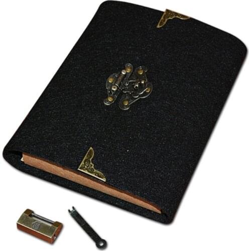 Retro Felt Travel Notebook with Lock Key Diary Planner Journal Notepad Kraft Paper Business Sketching Writing School Stationery