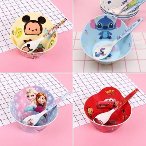 Disney Child Baby Spoon Meal Bowl Set Feeding Supplies Mickey Minnie Cute Cartoon Tableware Baby Rice Bowl Dinner Shipping Free