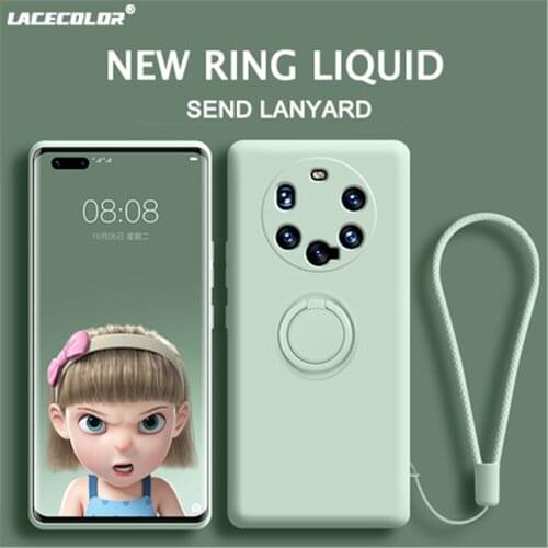 Hand Strap Lanyard Case For Huawei P40 P30 P20 Magnetic Ring Holder Stand Mate 40 30 20 Pro Honor V 40 30 Liquid Silicone Cover