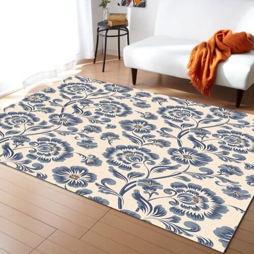 Floral Pattern Blue Retro Carpets for Living Room Home Decorative Rugs for Bedroom Floor Mat In The Room