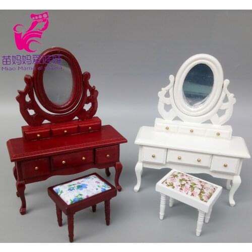 Mini Doll Wood Dressing Table Model for Doll House Funiture Diy Decoration for Barbie Blythe Doll BJD Ob 11 Doll Accessories